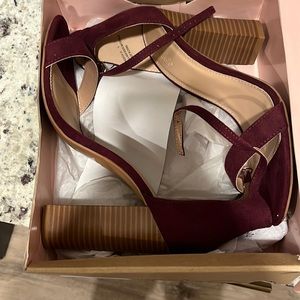 Never worn burgundy heels with wedge